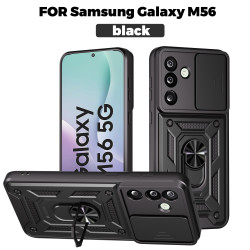 For Samsung Galaxy M56 Case With Slide Lens Cover Galaxy M55 M54 5G Rotating Ring Shockproof Stand Holder Phone Case