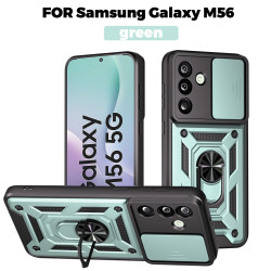 For Samsung Galaxy M56 Case With Slide Lens Cover Galaxy M55 M54 5G Rotating Ring Shockproof Stand Holder Phone Case