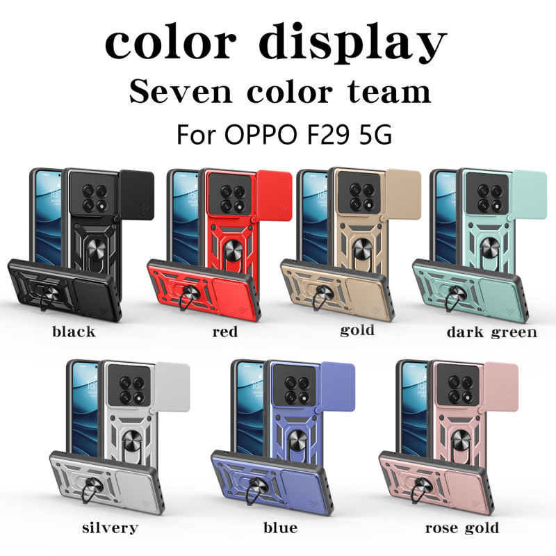 For Oppo F29 Case With Slide Lens Cover F29 Pro Rotating Ring Shockproof Stand Holder Phone Case