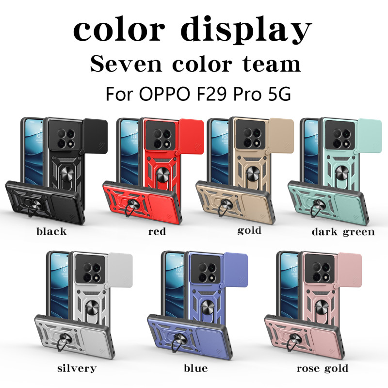 For Oppo F29 Pro Case With Slide Lens Cover F29 Rotating Ring Shockproof Stand Holder Phone Case