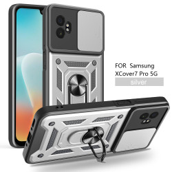 For Samsung Galaxy XCover7 Pro Case With Slide Lens Cover Rotating Ring Shockproof Stand Holder Phone Case