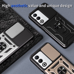 For Oppo A5 5G Case With Slide Lens Cover A5 Pro 5G A3 4G A3X 4G Rotating Ring Shockproof Stand Holder Phone Case