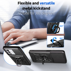 For Oppo A5 5G Case With Slide Lens Cover A5 Pro 5G A3 4G A3X 4G Rotating Ring Shockproof Stand Holder Phone Case