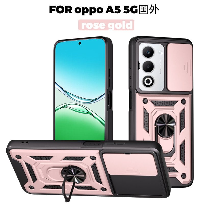 For Oppo A5 5G Case With Slide Lens Cover A5 Pro 5G A3 4G A3X 4G Rotating Ring Shockproof Stand Holder Phone Case