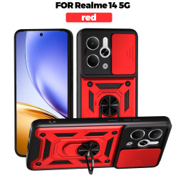 For Realme 14 Case With Slide Lens Cover Rotating 13+5G 13Pro 5G 13Pro+ 5G Ring Shockproof Stand Holder Phone Case
