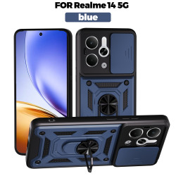 For Realme 14 Case With Slide Lens Cover Rotating 13+5G 13Pro 5G 13Pro+ 5G Ring Shockproof Stand Holder Phone Case