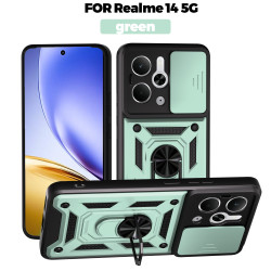 For Realme 14 Case With Slide Lens Cover Rotating 13+5G 13Pro 5G 13Pro+ 5G Ring Shockproof Stand Holder Phone Case