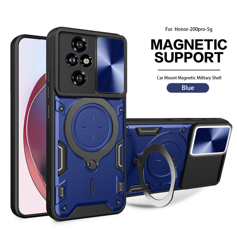 Case For Honor 200 Pro 200Smart 200Lite Magnetic Slide Camera Protection Play60Plus Magic765Pro Cover 360 Rotate Kickstand Armor