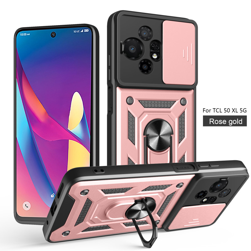 For TCL 50 XL Case With Slide Lens Cover Rotating 50SE 40SE4G Ring Shockproof Stand Holder Phone Case