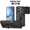 For itel A90 Case With Slide Lens Cover Rotating A70 Ring Shockproof Stand Holder Phone Case