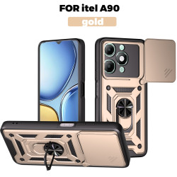 For itel A90 Case With Slide Lens Cover Rotating A70 Ring Shockproof Stand Holder Phone Case