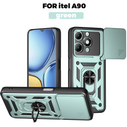 For itel A90 Case With Slide Lens Cover Rotating A70 Ring Shockproof Stand Holder Phone Case