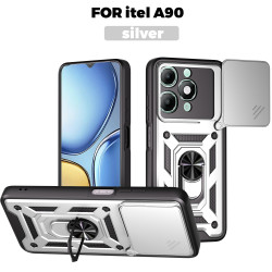For itel A90 Case With Slide Lens Cover Rotating A70 Ring Shockproof Stand Holder Phone Case