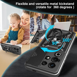 For itel S25 Ultra 4G Case With Slide Lens Cover Rotating S25 4G S24 Ring Shockproof Stand Holder Phone Case