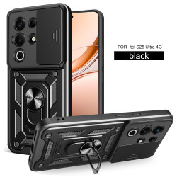 For itel S25 Ultra 4G Case With Slide Lens Cover Rotating S25 4G S24 Ring Shockproof Stand Holder Phone Case
