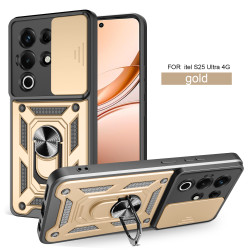 For itel S25 Ultra 4G Case With Slide Lens Cover Rotating S25 4G S24 Ring Shockproof Stand Holder Phone Case