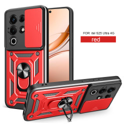 For itel S25 Ultra 4G Case With Slide Lens Cover Rotating S25 4G S24 Ring Shockproof Stand Holder Phone Case