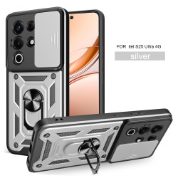 For itel S25 Ultra 4G Case With Slide Lens Cover Rotating S25 4G S24 Ring Shockproof Stand Holder Phone Case