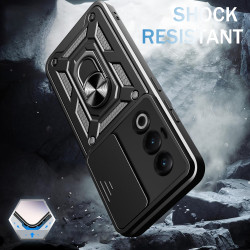 For itel S25 4G Case With Slide Lens Cover Rotating S25 Ultra 4G S24 Ring Shockproof Stand Holder Phone Case