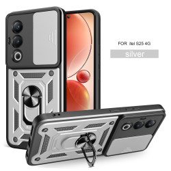 For itel S25 4G Case With Slide Lens Cover Rotating S25 Ultra 4G S24 Ring Shockproof Stand Holder Phone Case