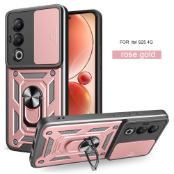 For itel S25 4G Case With Slide Lens Cover Rotating S25 Ultra 4G S24 Ring Shockproof Stand Holder Phone Case
