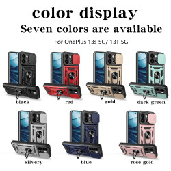 For OnePlus 13s Case With Slide Lens Cover 13T 13 13R 12 12R 5G Ring Shockproof Stand Holder Phone Case