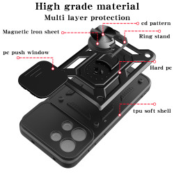 For OnePlus 13s Case With Slide Lens Cover 13T 13 13R 12 12R 5G Ring Shockproof Stand Holder Phone Case