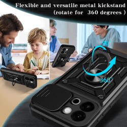 For OnePlus 13s Case With Slide Lens Cover 13T 13 13R 12 12R 5G Ring Shockproof Stand Holder Phone Case