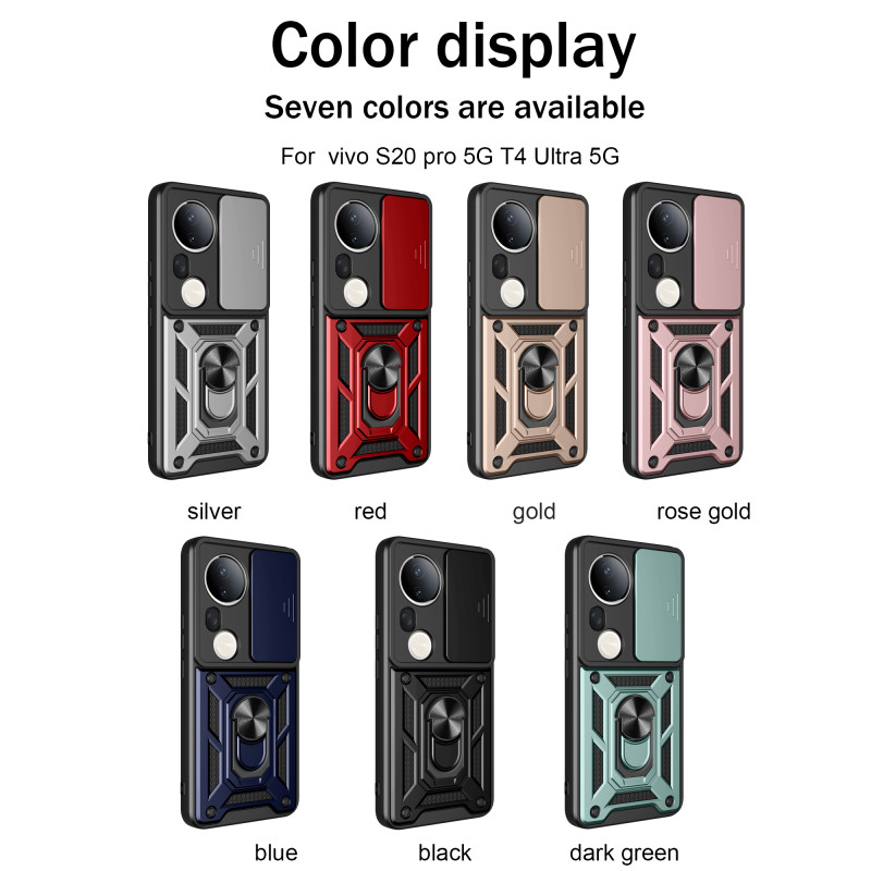 For vivo S20 Pro Case With Slide Lens Cover Ring Shockproof Stand Holder Phone Case