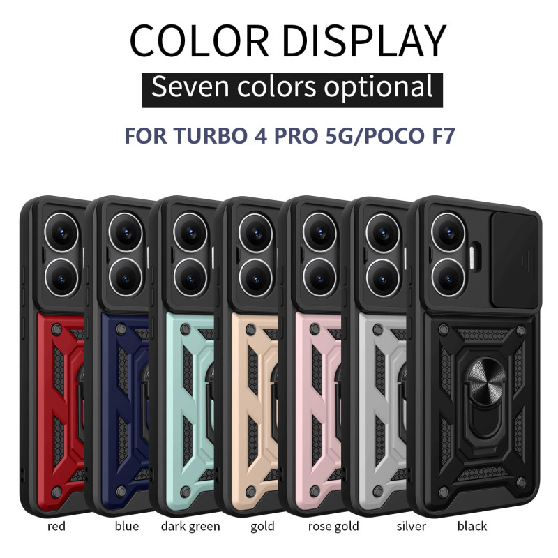 For Xiaomi Redmi Turbo 4 Pro Case With Slide Lens Cover Redmi Turbo 3 4G Ring Shockproof Stand Holder Phone Case