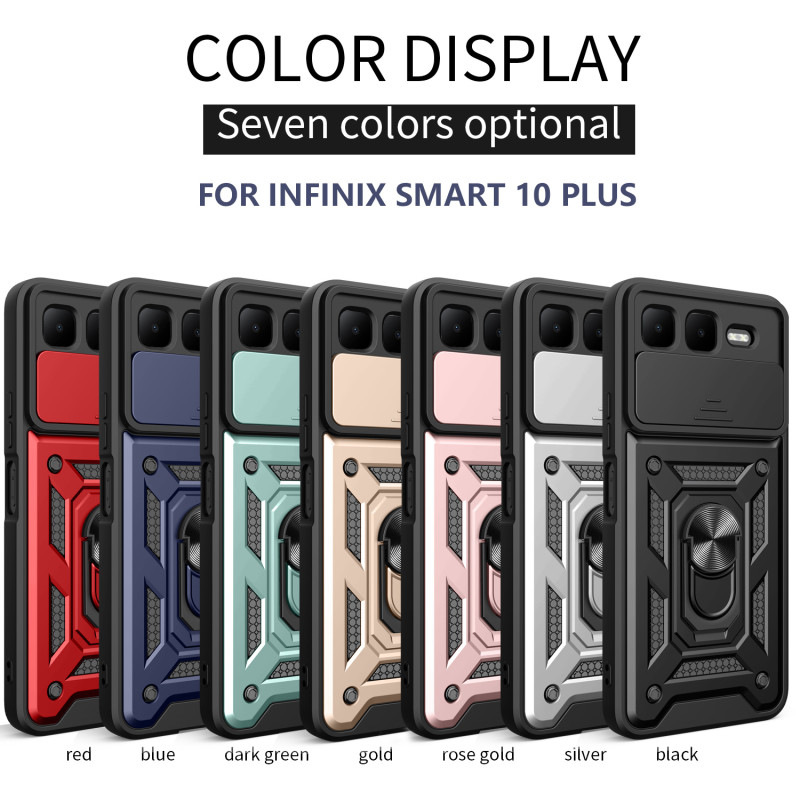 For Infinix Smart 10 Plus Case With Slide Lens Cover GT 20 Pro Ring Shockproof Stand Holder Phone Case