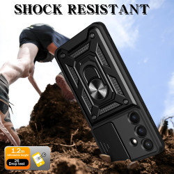 For Samsung Galaxy S25 FE Case With Slide Lens Cover S25 Ultra S25 Edge S25+ Ring Shockproof Stand Holder Phone Case