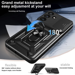 For Samsung Galaxy S25 FE Case With Slide Lens Cover S25 Ultra S25 Edge S25+ Ring Shockproof Stand Holder Phone Case