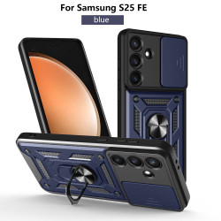 For Samsung Galaxy S25 FE Case With Slide Lens Cover S25 Ultra S25 Edge S25+ Ring Shockproof Stand Holder Phone Case