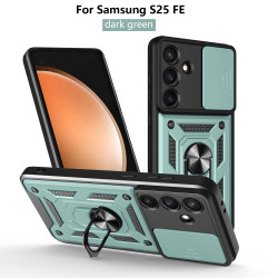 For Samsung Galaxy S25 FE Case With Slide Lens Cover S25 Ultra S25 Edge S25+ Ring Shockproof Stand Holder Phone Case