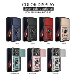 For ZTE nubia NEO 3 5G Case With Slide Lens Cover Ring Shockproof Stand Holder Phone Case