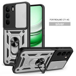 For Realme C71 Case With Slide Lens Cover Ring Shockproof Stand Holder Phone Case