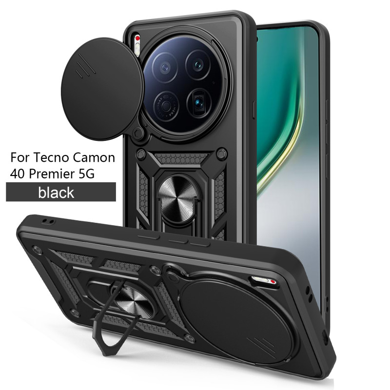 For Tecno Camon 40 Premier Case With Slide Lens Cover Camon 40 Pro 4G 40 4G 30 Premier 5G 30S 30Pro Ring Shockproof Stand Holder Phone Case