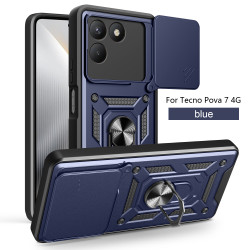 For Tecno Pova 7 4G Case With Slide Lens Cover Pova 6 Neo 4G 6 Pro 5G Ring Shockproof Stand Holder Phone Case
