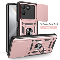 For Tecno Pova 7 4G Case With Slide Lens Cover Pova 6 Neo 4G 6 Pro 5G Ring Shockproof Stand Holder Phone Case