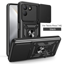 For Tecno Pova 7 4G Case With Slide Lens Cover Pova 6 Neo 4G 6 Pro 5G Ring Shockproof Stand Holder Phone Case