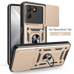For Tecno Pova 7 4G Case With Slide Lens Cover Pova 6 Neo 4G 6 Pro 5G Ring Shockproof Stand Holder Phone Case