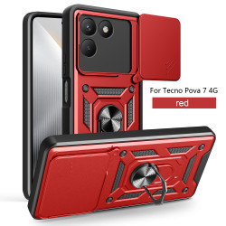 For Tecno Pova 7 4G Case With Slide Lens Cover Pova 6 Neo 4G 6 Pro 5G Ring Shockproof Stand Holder Phone Case