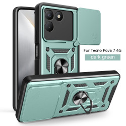 For Tecno Pova 7 4G Case With Slide Lens Cover Pova 6 Neo 4G 6 Pro 5G Ring Shockproof Stand Holder Phone Case