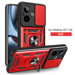 FFor Realme GT 7 Case With Slide Lens Cover GT 6T 5G Ring Shockproof Stand Holder Phone Case