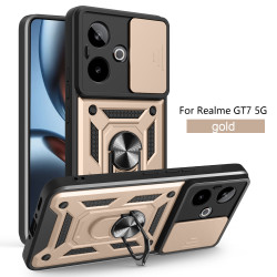 FFor Realme GT 7 Case With Slide Lens Cover GT 6T 5G Ring Shockproof Stand Holder Phone Case