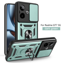 FFor Realme GT 7 Case With Slide Lens Cover GT 6T 5G Ring Shockproof Stand Holder Phone Case