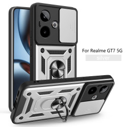 FFor Realme GT 7 Case With Slide Lens Cover GT 6T 5G Ring Shockproof Stand Holder Phone Case