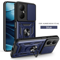 For Huawei Nova Y73 Case With Slide Lens Cover Y70 Y70plus 4G Ring Shockproof Stand Holder Phone Case