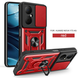 For Huawei Nova Y73 Case With Slide Lens Cover Y70 Y70plus 4G Ring Shockproof Stand Holder Phone Case